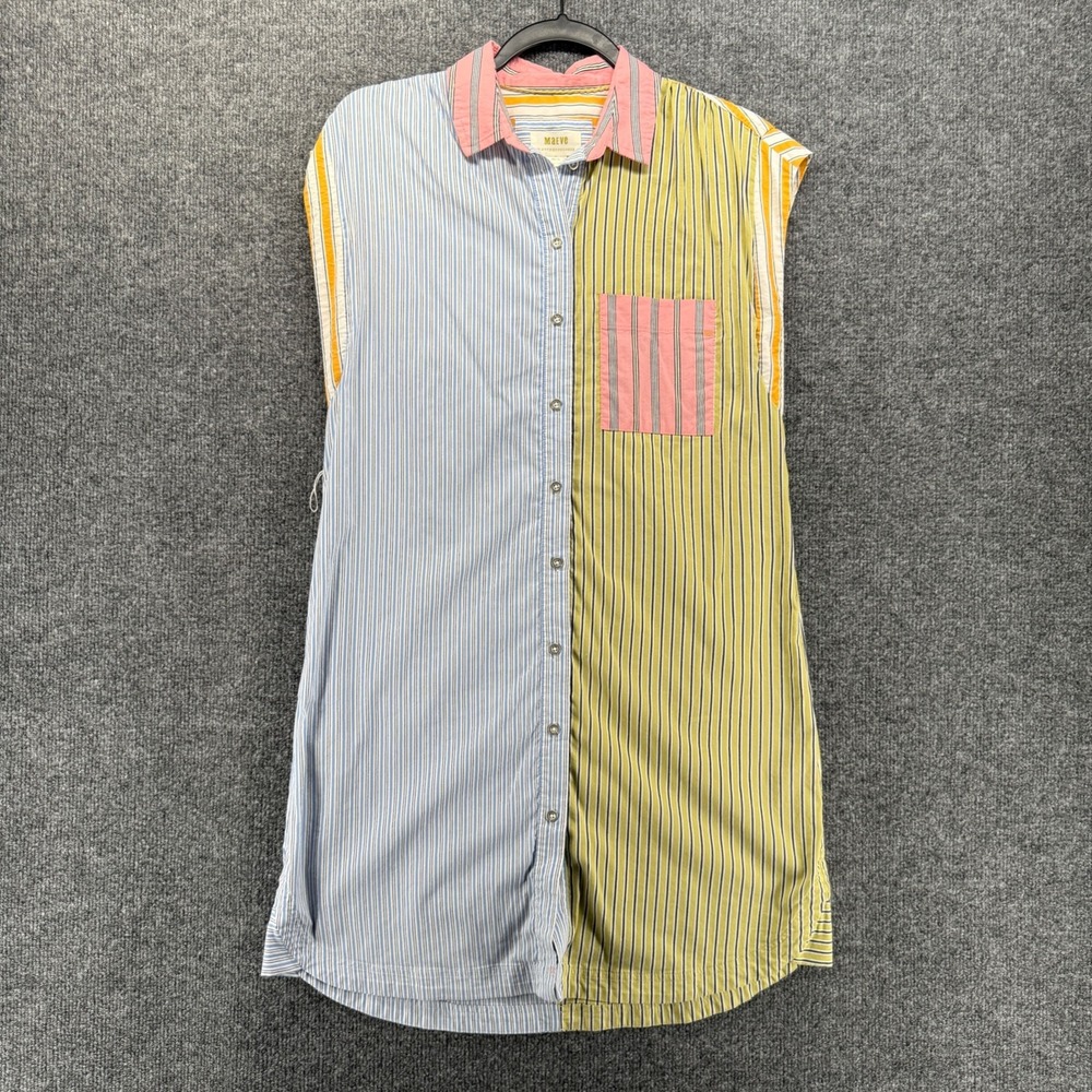 Maeve Dress Womens XS Striped Patchwork Button Up Shirt Dress Preppy Old Money